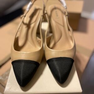Elegant Tan and Black Slingback Heels